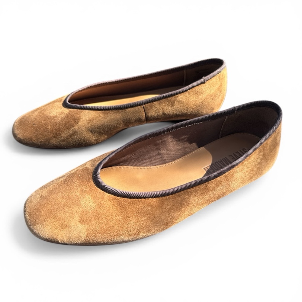 Steve Madden Suede Pipa Ballet Flats in Tan with Brown Trim size 6 - Picture 3 of 9